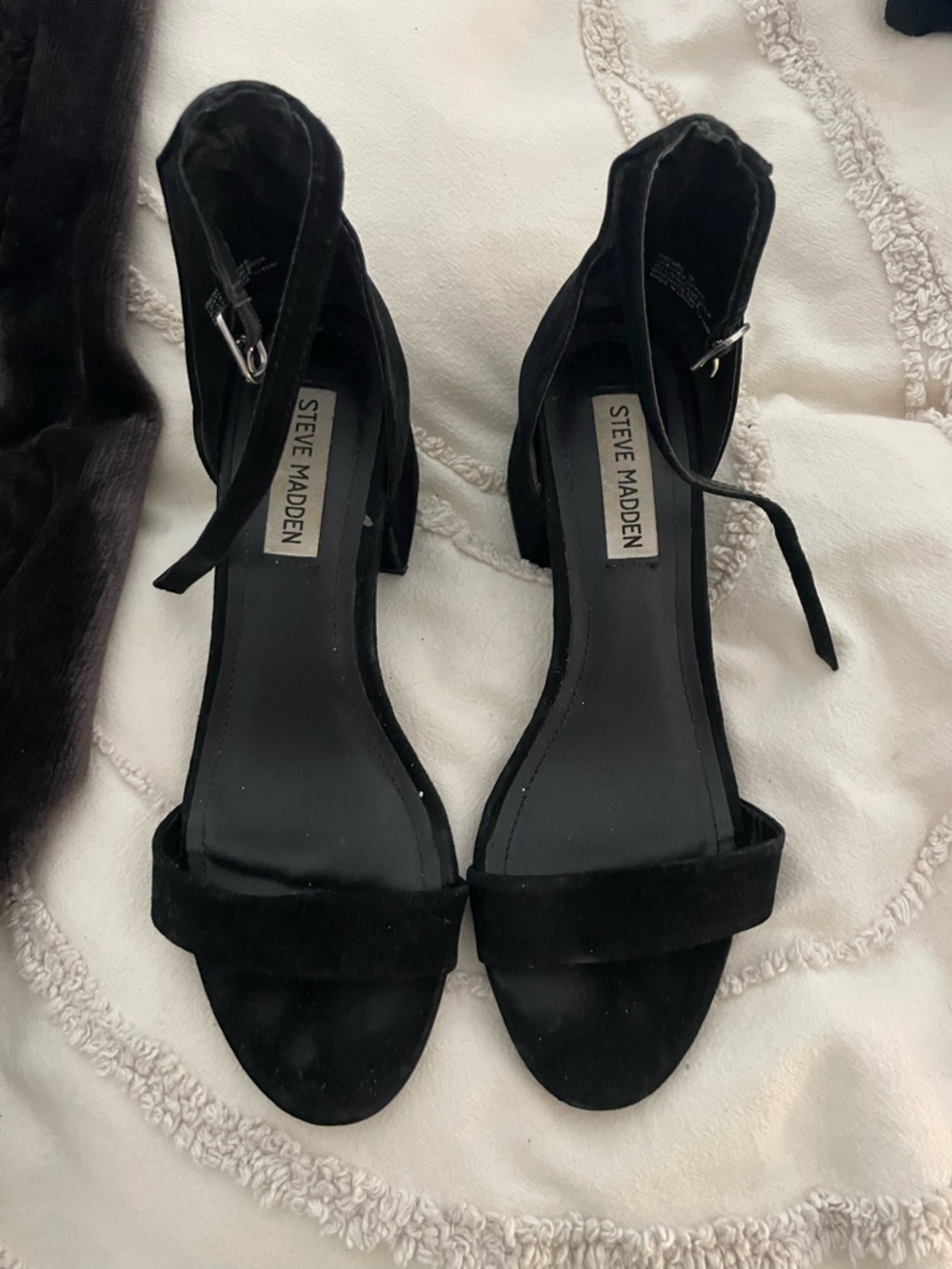 Steve Madden Black Suede Ankle Strap Block Heels